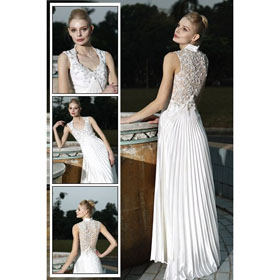 A-line V-Neck Floor Length Sleeveless Evening Dresses F