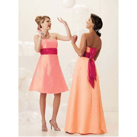 2011 Satin Strapless Soft Neckline A Line Floor Length or Knee Length Skirt Pink/Fuchsia or Yellow/Fuchsia Colorful Bridesmaid