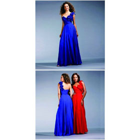 Blue One Shoulder Floor Length Prom Dress with Floral Embellishment On Shoulder