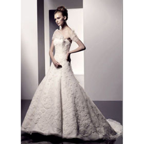 Floral Organza Strapless Elegant Bridal Wedding Dress 2011 Fashion Design Floor Length Wholesale Price+free Shipping Top Quality