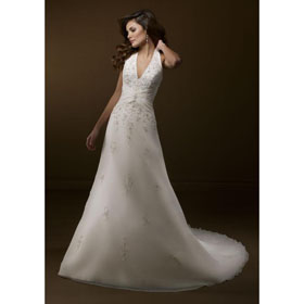 Custom-made White Halter Sheath Applique Floor Length Chiffon Wedding Dresses Bride Gownes