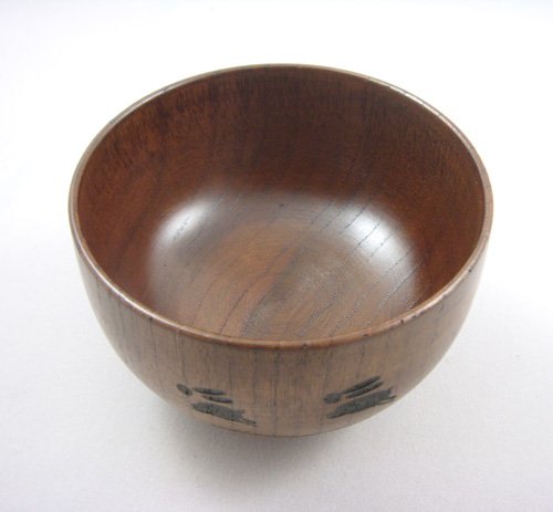 Primitive Handmade Wood Wooden Bowl With Rabbits New