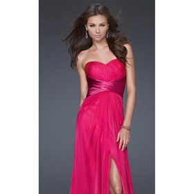 Empire Strapless Sweetheart Neck Chiffon Gown Floor Length with Pleated Satin Underneath Bust Prom Dresses