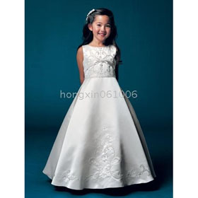 Girl Prom A-Line Floor- Length Satin Flower Girls Dress Junior Bridesmaid Dress A-759