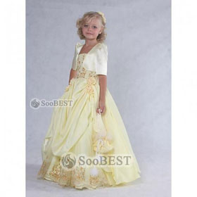 Ball Gown Half Sleeve Floor Length Chiffon Satin Junior Bridesmaid Dress