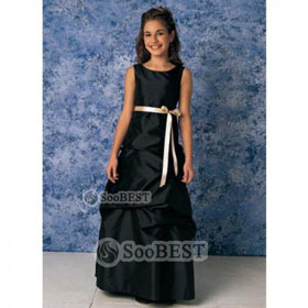 Ball Gown Sleeveless Floor Length Satin Junior Bridesmaid Dress