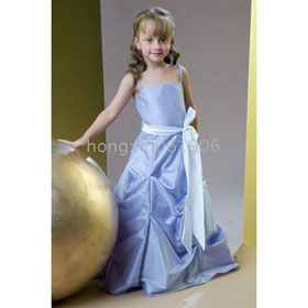 Floor- Length Satin Flower Girls Dress Junior Bridesmaid Dress A*776 Girl Prom A-Line
