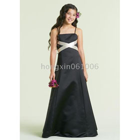 Floor- Length Satin Flower Girls Dress Junior Bridesmaid Dress A-758 Girl Prom A-Line