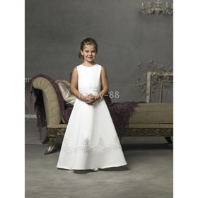 Style(FGD0077) Junior Bridesmaid A-line Round-neck Tea-length Satin Flower Girls Dress 2010