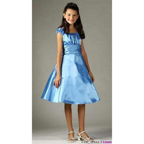 A-line Tea-length Satin Pleated Party Dress Flower Girl Dresses Bridal Junior Bridesmaid Dresses