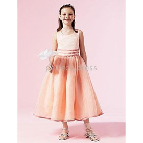 Junior Bridesmaid Dresses Style A-line Scoop Tea -Length Flower Girl Dresses