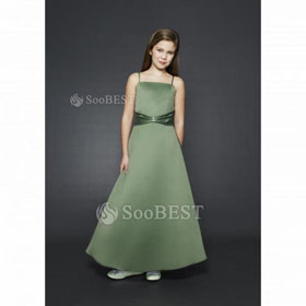 A-line Princess Spaghetti Strap Ruffles Ballerina Satin Junior Bridesmaid Dress