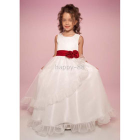 A-line Bateau Tea-length Organza Taffeta Flower Girls Dresses 2010 Style Junior Bridesmaid Dresses 1