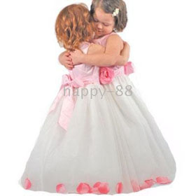 A-line Bateau Tea-length Organza Taffeta Flower Girls Dresses 2010 Style Junior Bridesmaid Dresses 4