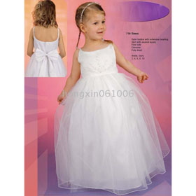 Floor- Length Satin Flower Girls Dress Junior Bridesmaid Dress A-756 Girl Prom A-Line