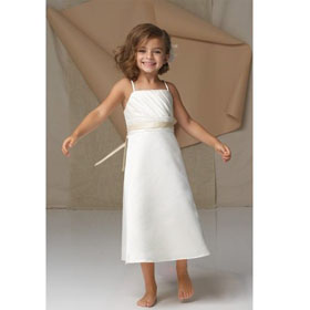 Sheath Spaghetti Straps Tea-length Sleeveless Chiffon Ruffles Junior Bridesmaid Dress JR018