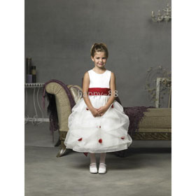 2010 Style(FGD0072)Junior Bridesmaid A-line Round-neck Tea-length Organza Flower Girls Dress