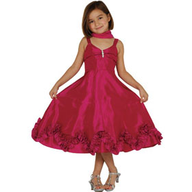 Fushia Taffeta Spaghetti Long Formal Dance Dress Flower Girl Dress Junior Bridesmaid Dresses