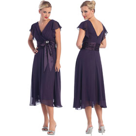 Free Shipping Elegant V-neck Neckline Chiffon Tea-length Mother of The Bride Dress,mother of The Bride Gown M006