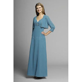 A-Line V-neck Floor- Length Chiffon Mother of The Bride Dresses 2009 Style(MWYN025)