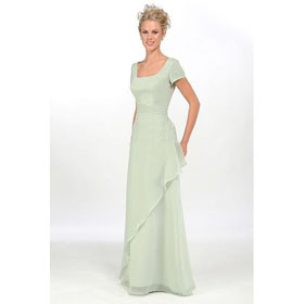 A-Line Square Brush Train Satin Mother of The Bride Dresses 2009 Style(MWYN052)