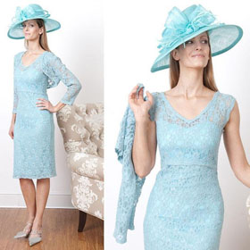 Blue Lace Heart-shaped Neckline Tea Length Matching Jacket Mother of The Bride Dresses A Line Light