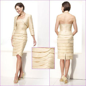 Free Shipping!Elegant Strapless Satin Knee Length Mother of The Bride Dress FR002