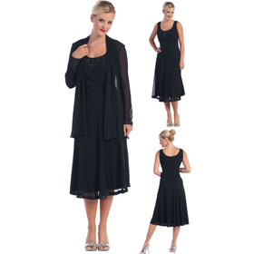 Free Shipping Elegant Scoop Neckline Chiffon Tea-length Mother of The Bride Dress,mother of The Bride Gown M007