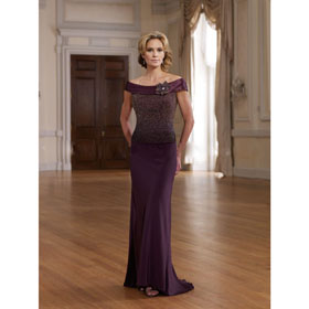 A Line Chiffon Off-Shoulder Beaded Matching Jacket Mother Of The Bride Dresses