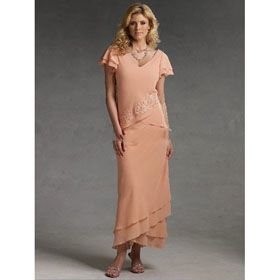 A Line Chiffon Short-Sleeves Appliqued Mother Of The Bride Dresses