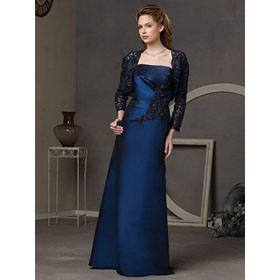 MBD50 Free Shipping 2011 A-Line Strapless No Waist Princess Seams Long Satin Lace Mother of The Bride Dresses