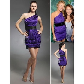 Free Shipping Sheath/ Column One Shoulder Short/ Mini Sleeveless Taffeta Gossip Girl Fashion/ Cocktail Dress