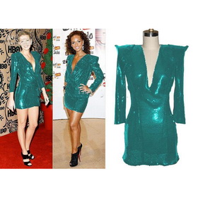 2011 NEW Fashion Mini Sequins V-neck Teal Party Women's Cocktail Dresses