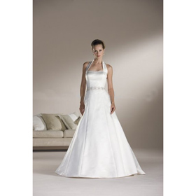 A Line Halter Satin Wedding Dress