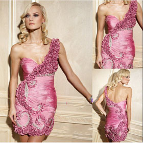 2011 Spring Custom-made One-shoulder V-neck Beading Flower Cocktail Dress CD-07-12