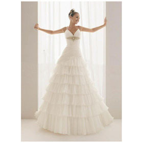 Organza Sexy V Neck With Spaghetti Straps And Layered A Line Skirt 2010 New Wedding Dress Wd 0066