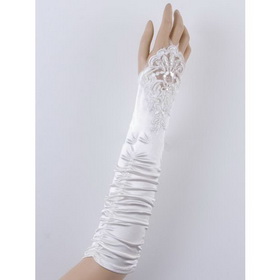 Free Shipping Satin Elbow Stretch Embroidery Wedding Bridal Gloves 999WG0105