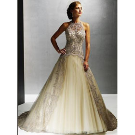 A Line Wedding Dresses Halter Chapel Train Bridal Wedding Ball Gown Prom Dress 271