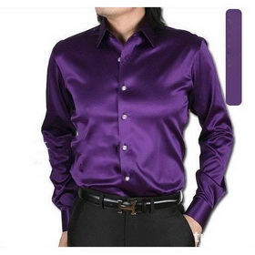Shirt Men's SA011 and Retail Purple Shiny Silk Satin Long-sleeved