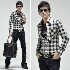FREE SHIPPING Sexy Stylish Line Patched Casual Shirts Size: M L XL XXL 0770