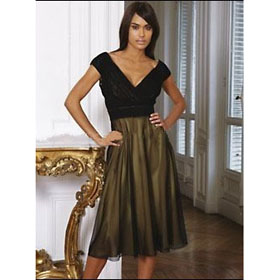 Keen-length Black Taffeta V-neck Spaghetti Strap Party Dress and Cocktail Dress(HMS5)