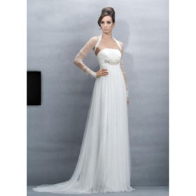2011 New On Sale Dual Material Stain Rufffe A Line Strapless Ruffle Layered Wedding Dress Lyd004