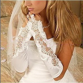 Free Shipping 2011 Year New Style Fingerless Satin White Bridal Gloves