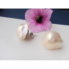 Big Baroque Pearl Jewelry-15-16mm Natural Color Freshwater Baroque Pearl Earring with 925 Silver Accessory