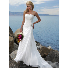 Sexy Style White Chiffon A Line Sleeveless Lace Wedding Dresses Beach Wedding Dress