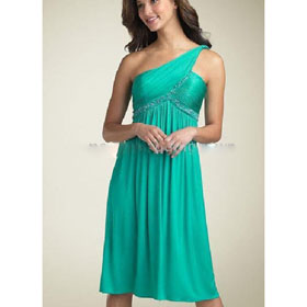 Party Gown/Cocktail Dresses Romantic Fashion One Shoulder Knee-length Green Little Dress/Prom