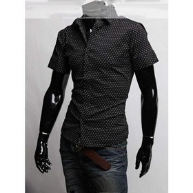 New Arrival Men's Casual Slim Fit Dress Shirts Spots Adornment / Men's Short Sleeve Shirts Free Shipping