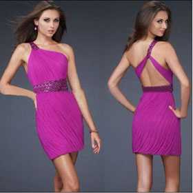 CK494 Free Shipping! New Collection Chiffon One-Shoulder Crystals Cocktail Dress
