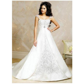 A Line Wedding Dresses Embroidery Cap Sleeve Floor-Length Chapel Train Bridal Wedding Gown Prom Dress 265