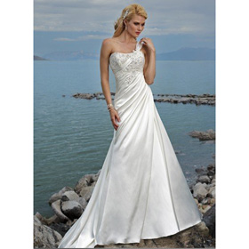 Sexy Style White Satin A Line Sleeveless Lace Wedding Dresses Beach Wedding Dress